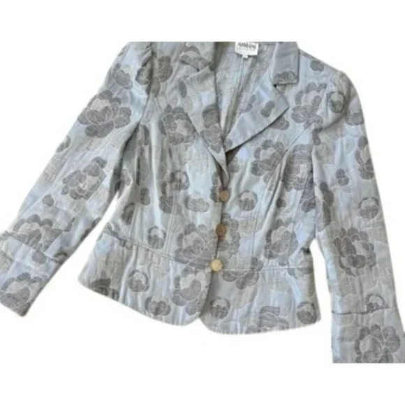 Armani Iridescent Blue Jacquard Blazer Floral Pattern, Size 4 - Picture 9 of 15